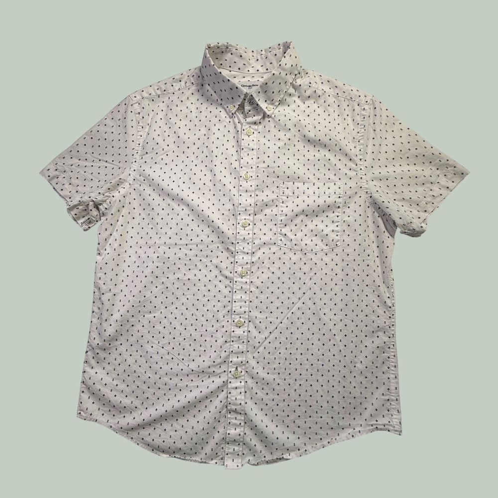 Goodfellow & Co Northrop Shirt Mens Large White Navy Geometric Short Sleeve-2579
